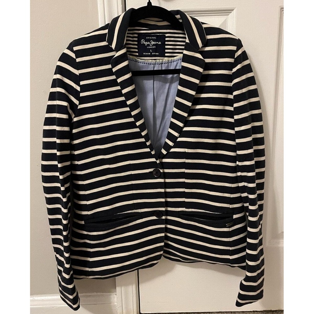 Pepe Jeans Blue Rope Striped Jacket Blazer Womens Size Large